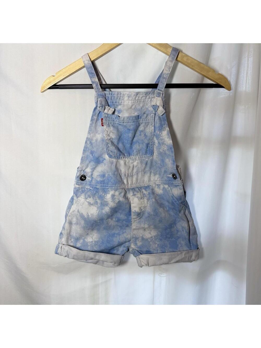 Levi's Baby Tie Dyed Shortall 100% Cotton Size 5 Reg Cuffed Blue White